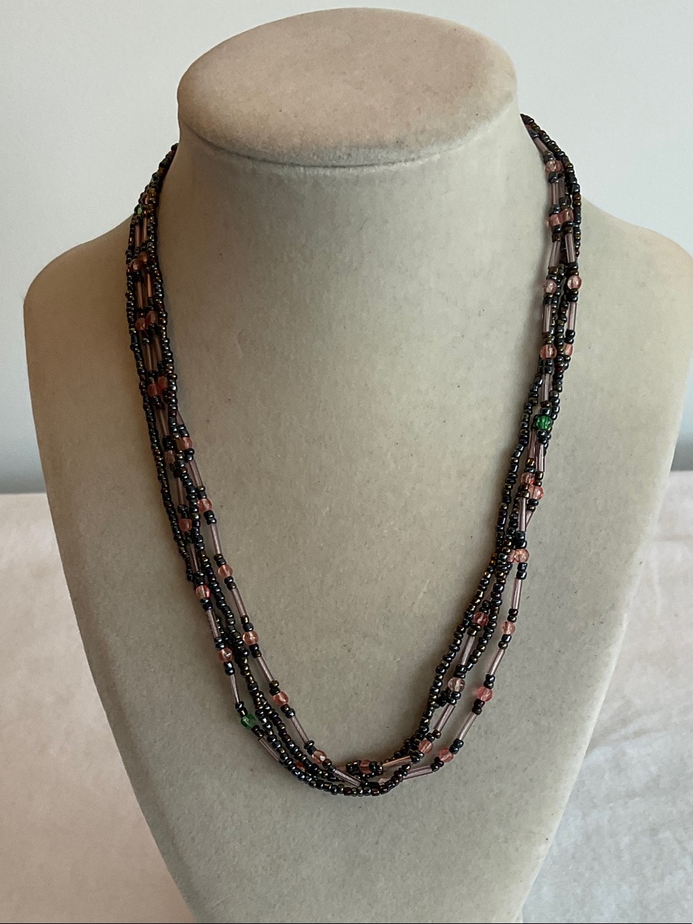 Premier Designs Multi-Strand Black and Pink Beaded Necklace